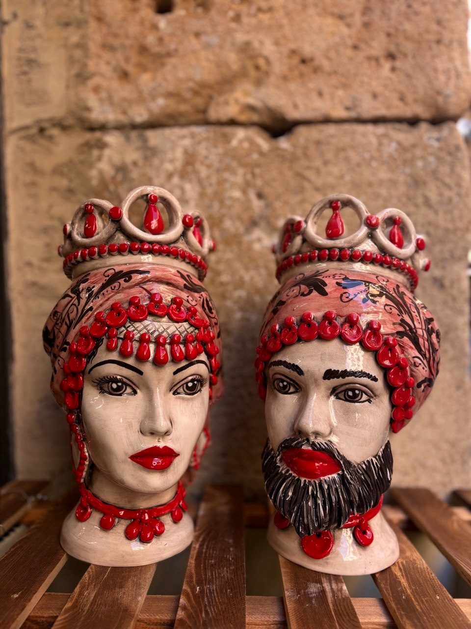 Coppia di Teste di Moro in ceramica di Caltagirone